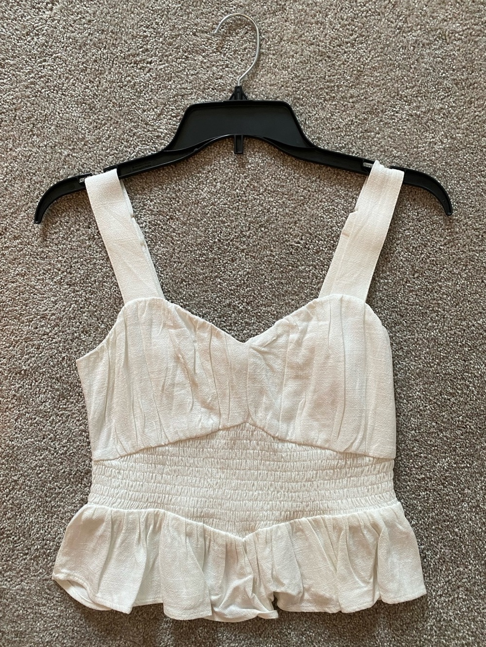 Hem & Thread White Smocked Peplum Bandeau Tank Top Blouse